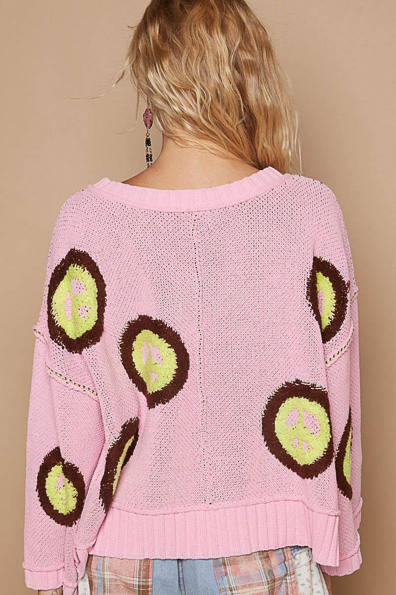 V neck long sleeve peace berber print sweater