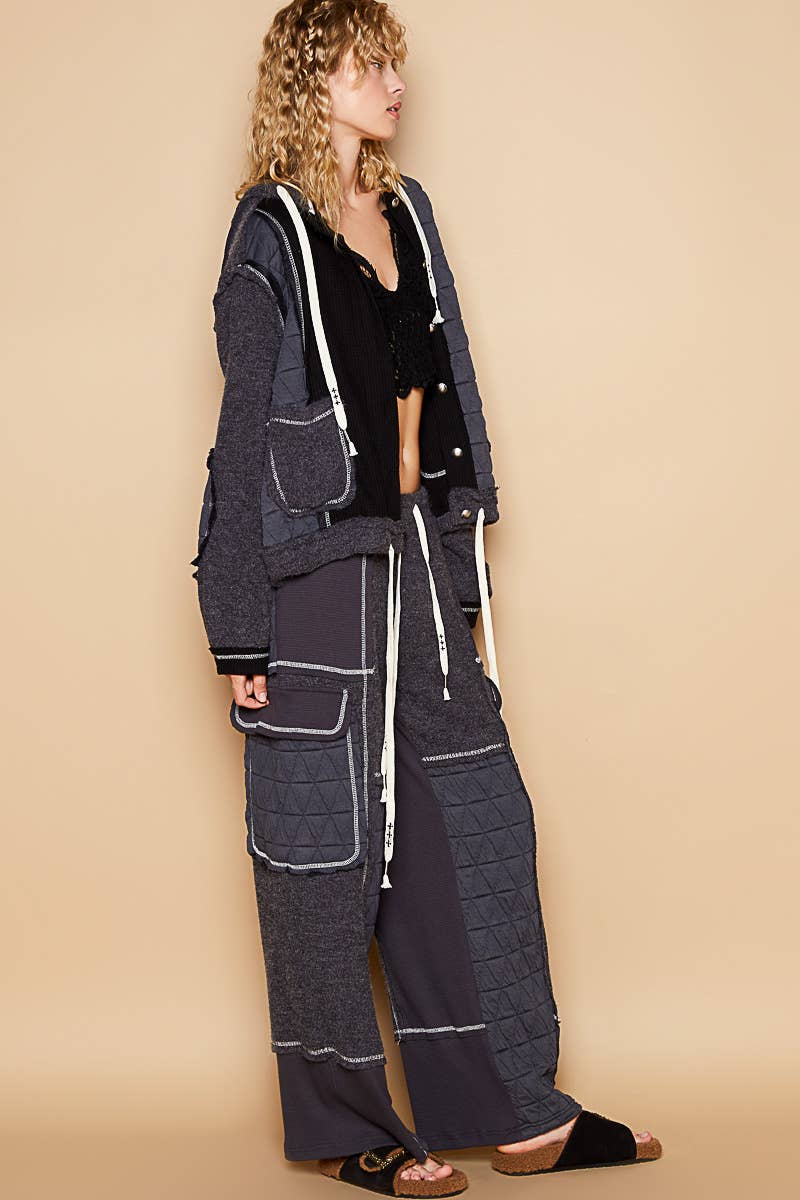 Quilted contrast casual solid knit pants