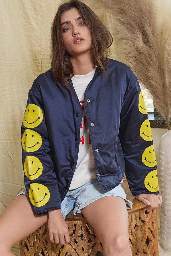 IJ3134 Puffer Jacket With Smiley Face Sleeve Details