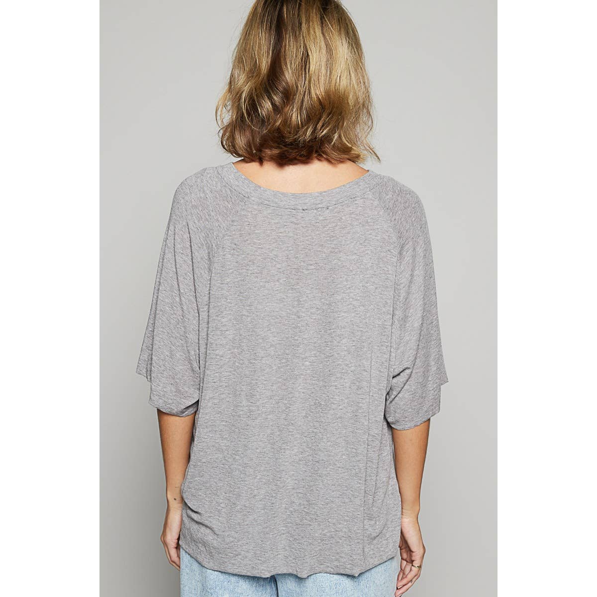Vintage washed short sleeve front pocket solid top