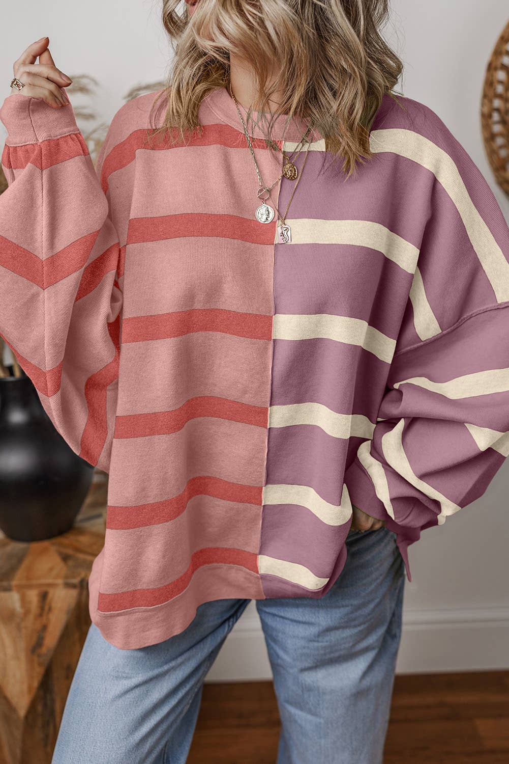 Stripe Colorblock Oversized Sweater | S-2XL