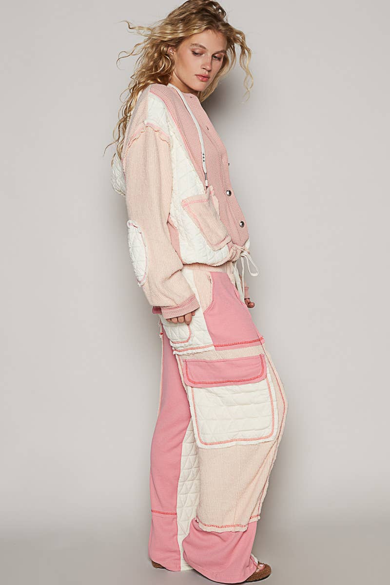 Quilted contrast casual solid knit pants