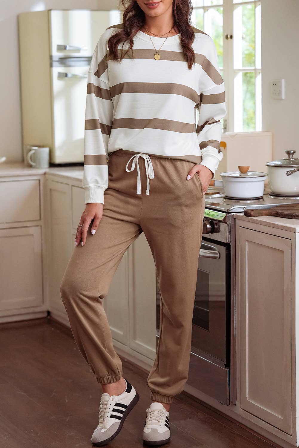 Striped Drop Shoulder Pullover and Jogger Pants Set