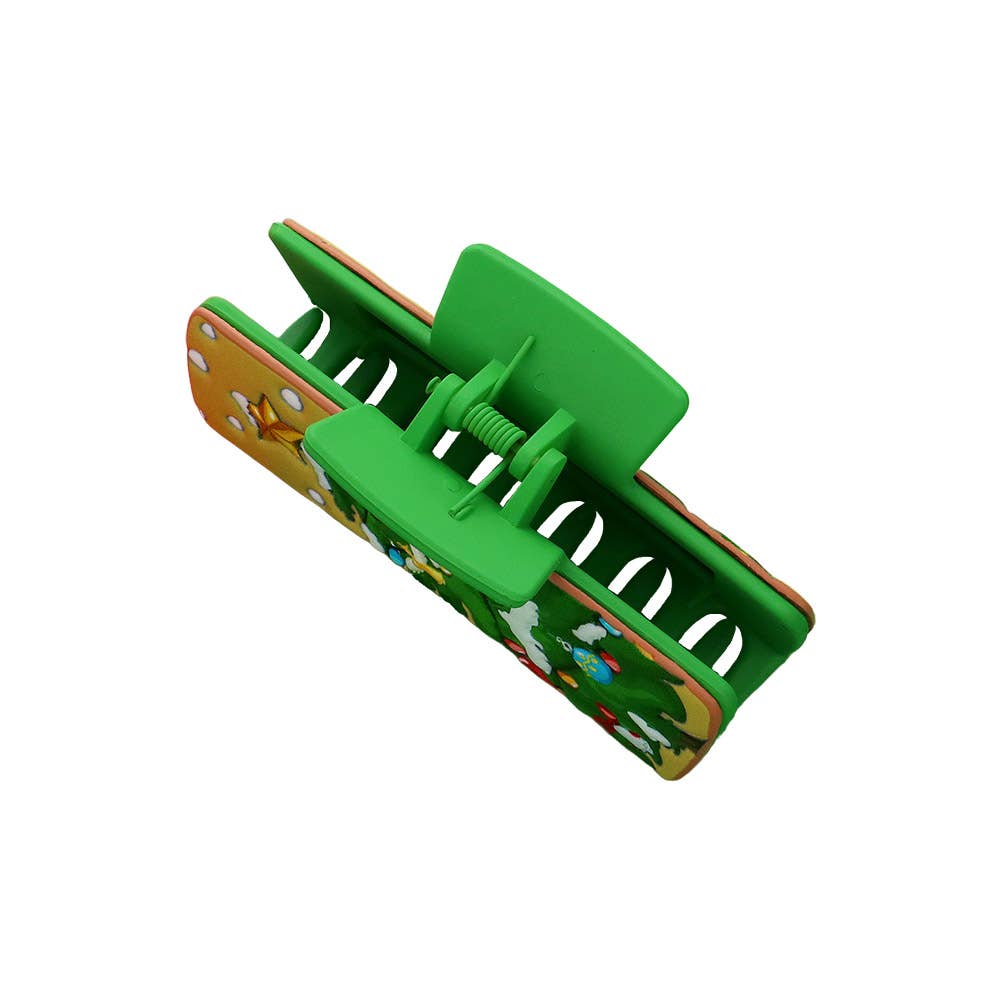 Faux Leather Embossed Christmas Tree Hair Claw Clip