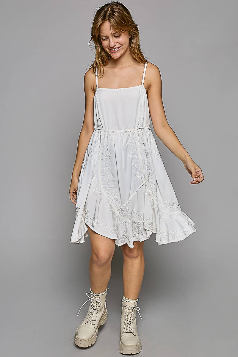 POL embroidery back smocking mini dress