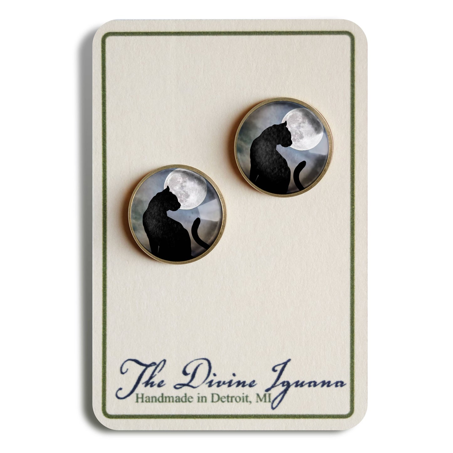 Black Cat and Full Moon Goth Halloween Post Earrings