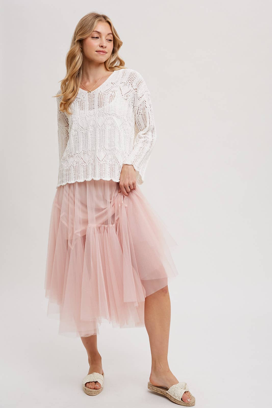 Bluivy MESH PLEATED MIDI TULLE SKIRT