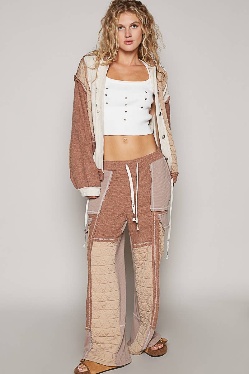Quilted contrast casual solid knit pants