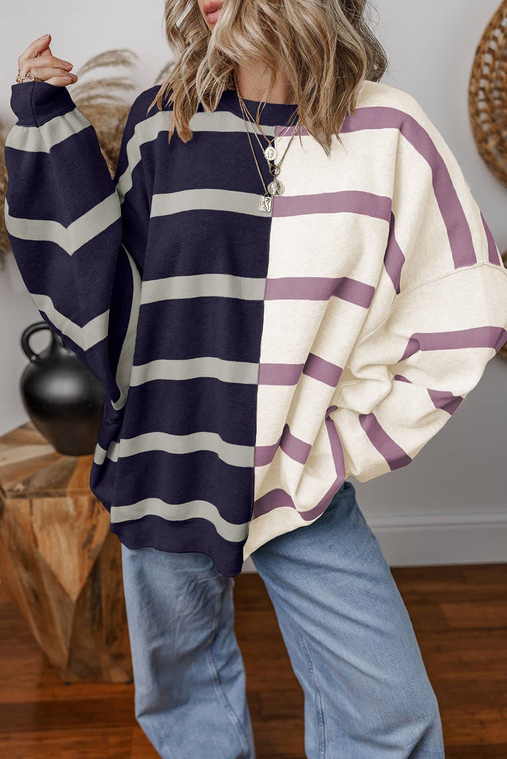 Stripe Colorblock Oversized Sweater | S-2XL