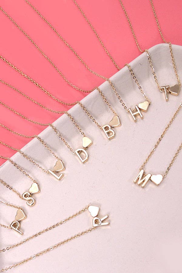 BRASS MONOGRAM INITIAL HEART CHARM NECKLACE | 80N150