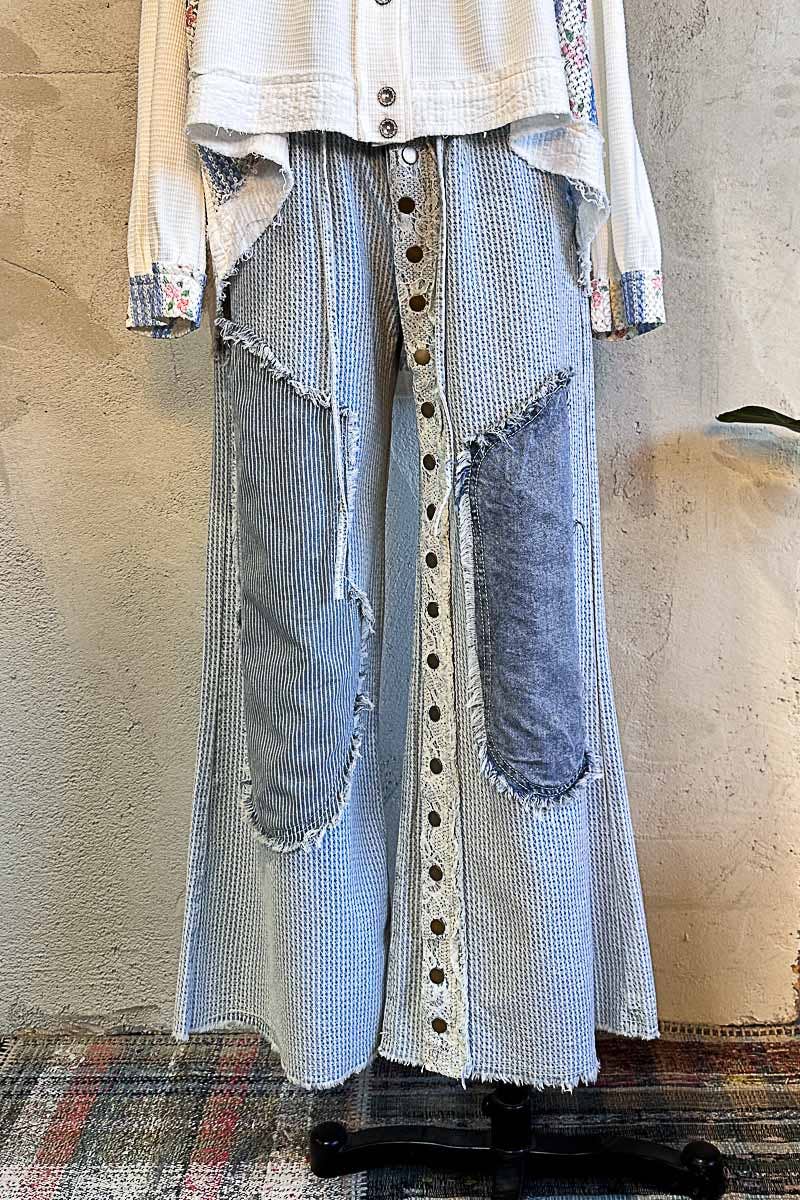 POL Contrast floral twill front snap-button pants