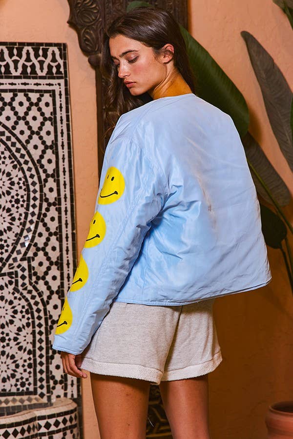 IJ3134 Puffer Jacket With Smiley Face Sleeve Details
