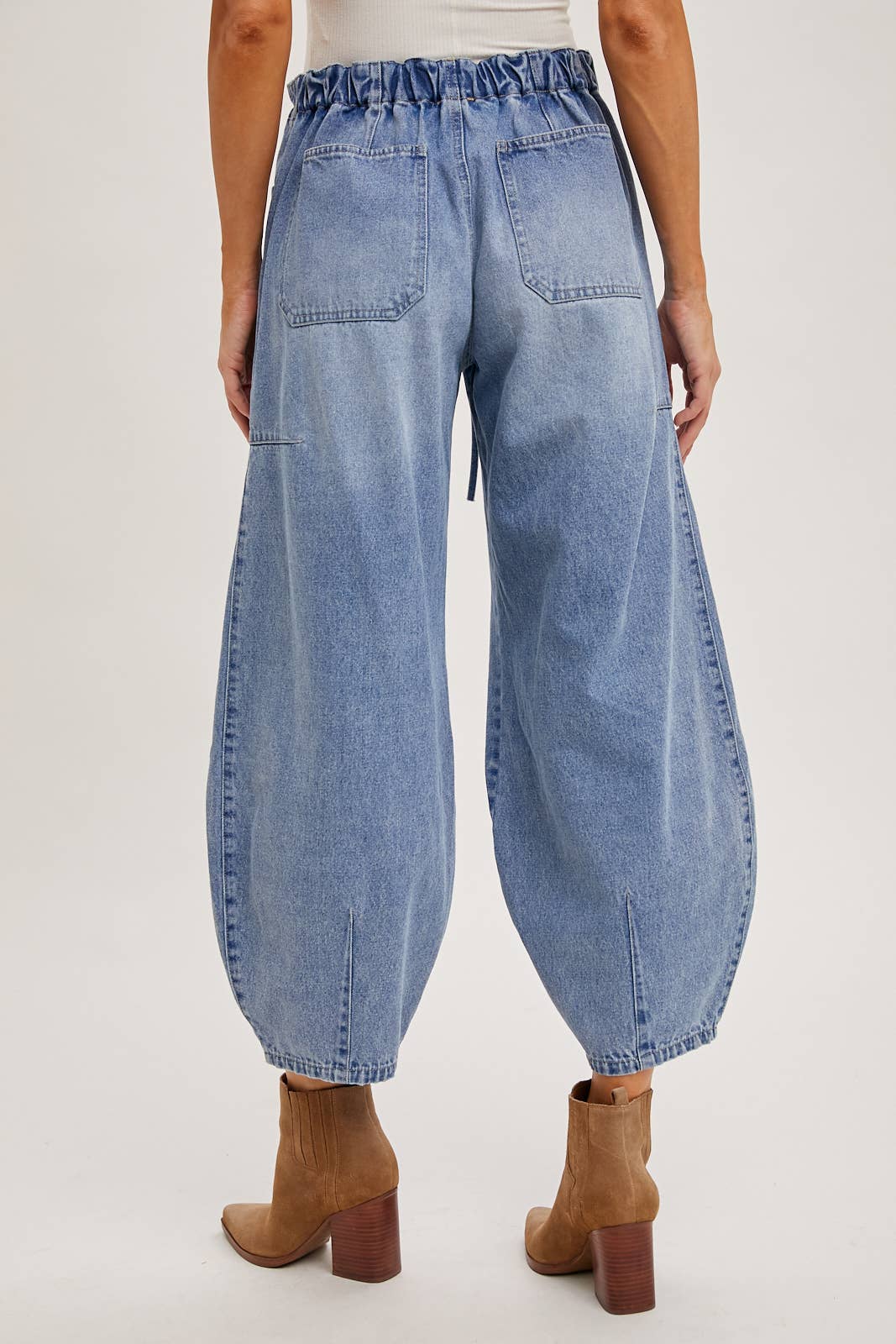 Bluivy DENIM MID-WAIST DRAWSTRINGS BARREL JEANS