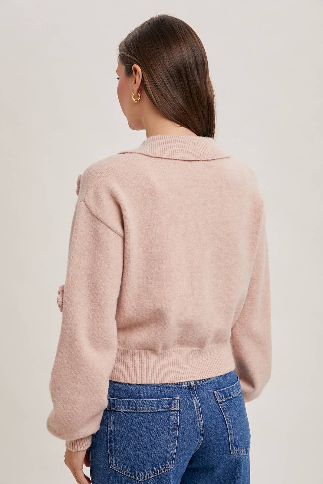 BLUIVY FLORAL EMBROIDERY BUTTON DOWN COLLAR KNIT CARDIGAN