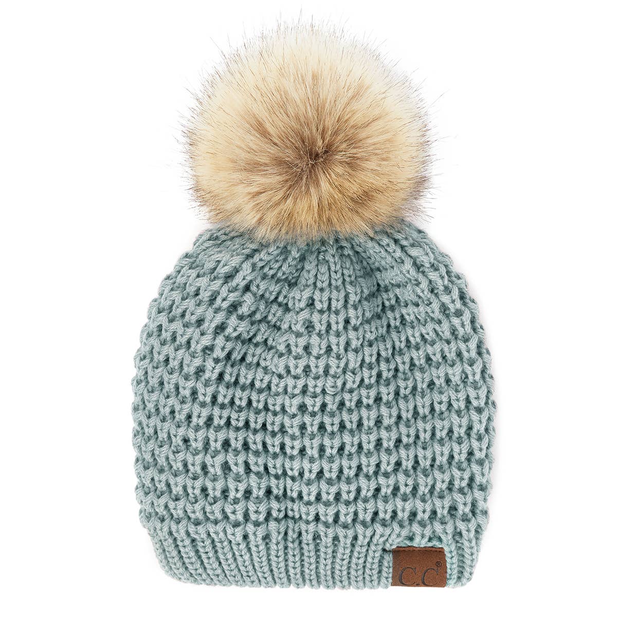 CC Cable Knit Faux Fur Pom Pom Beanie Hat