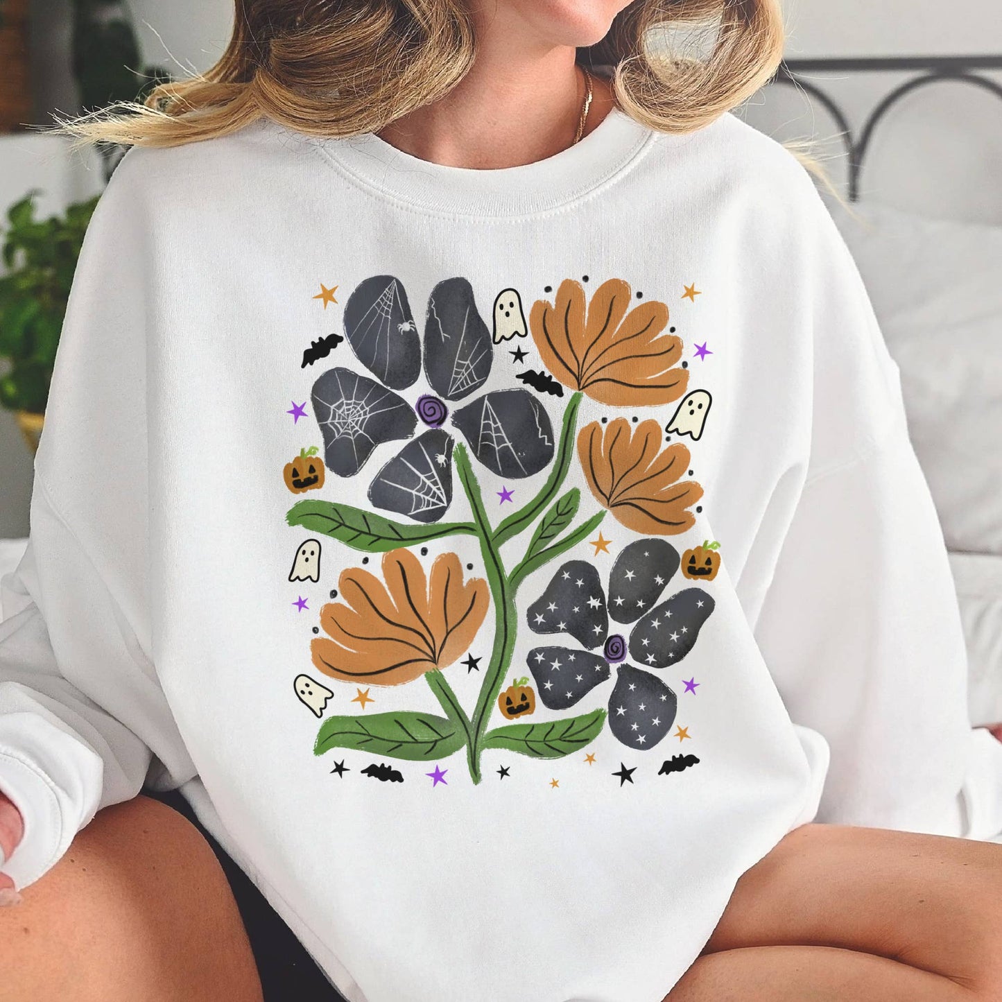 Halloween Floral Fall Flower Graphic Sweatshirt