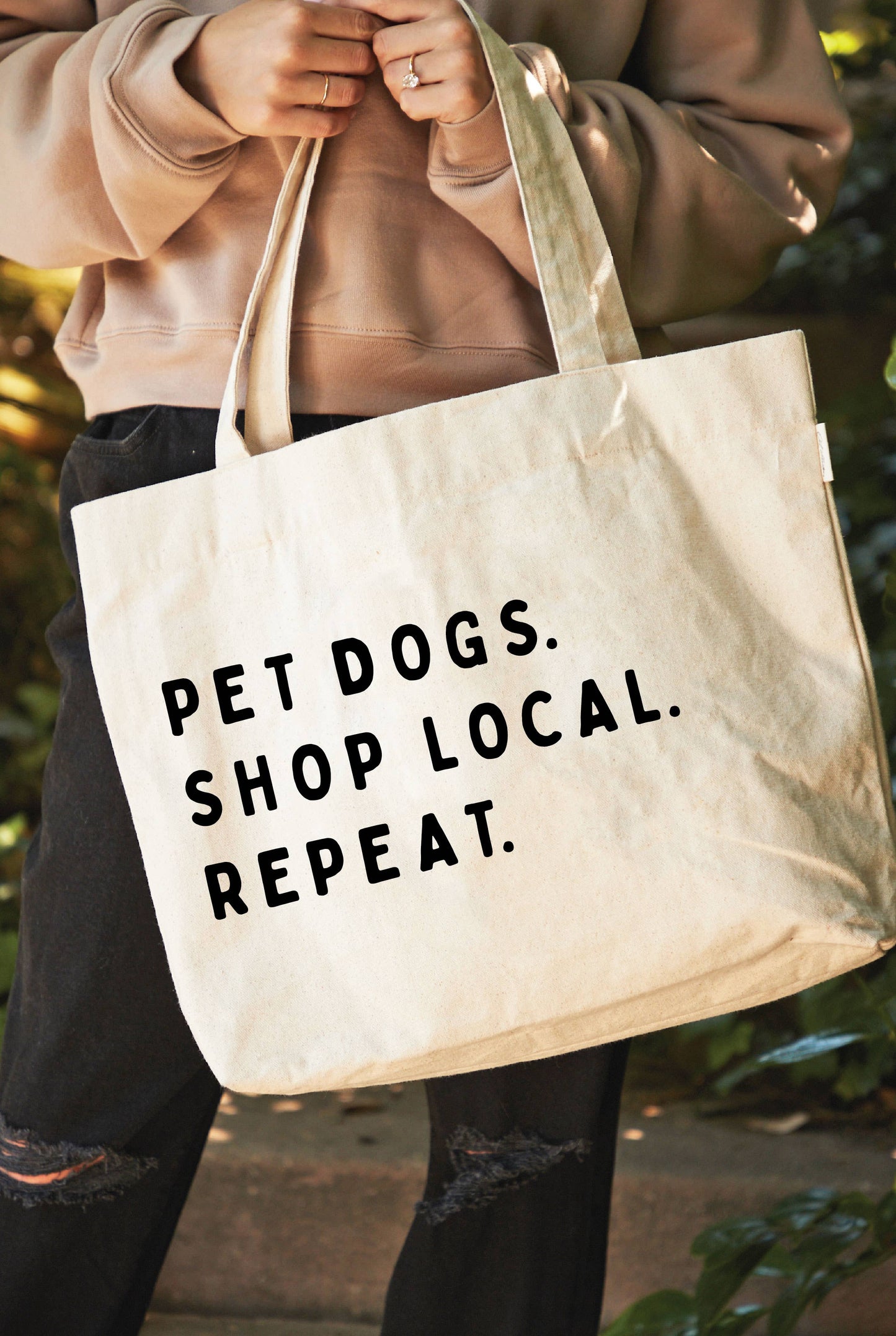 PET DOGS. SHOP LOCAL. REPEAT. Canvas Tote Bag