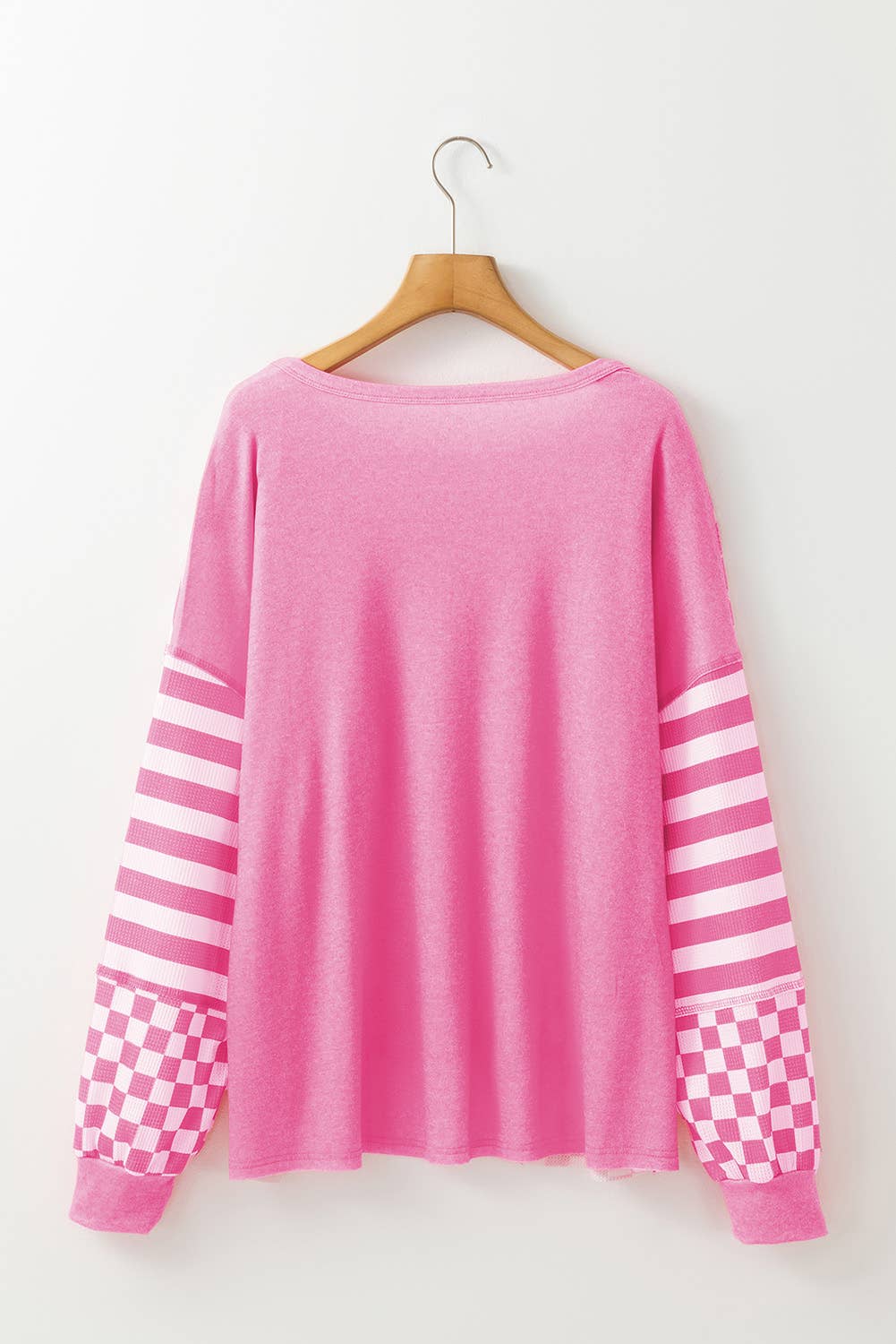 Checkered Striped Puff Long Sleeve Top