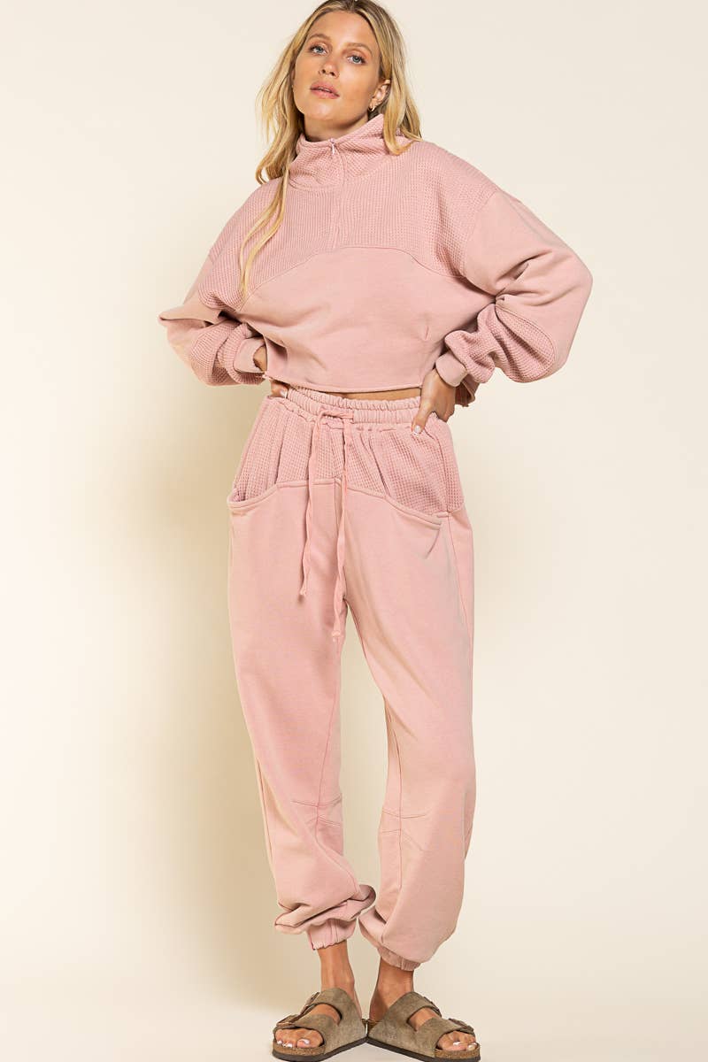 Solid drawstring front pockets jogger pants