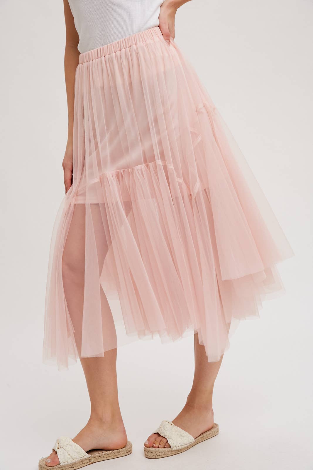 Bluivy MESH PLEATED MIDI TULLE SKIRT