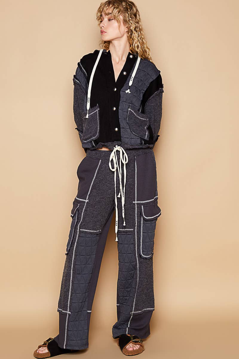 Quilted contrast casual solid knit pants