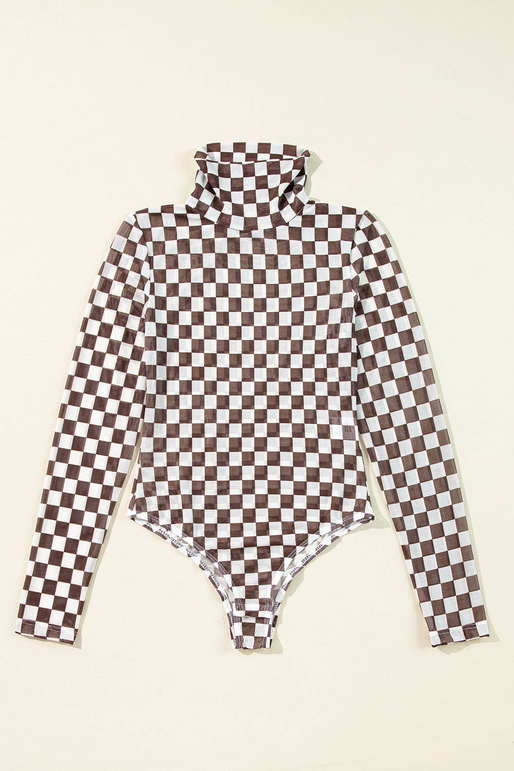 Checkered Printed High Neck Bodysuit
