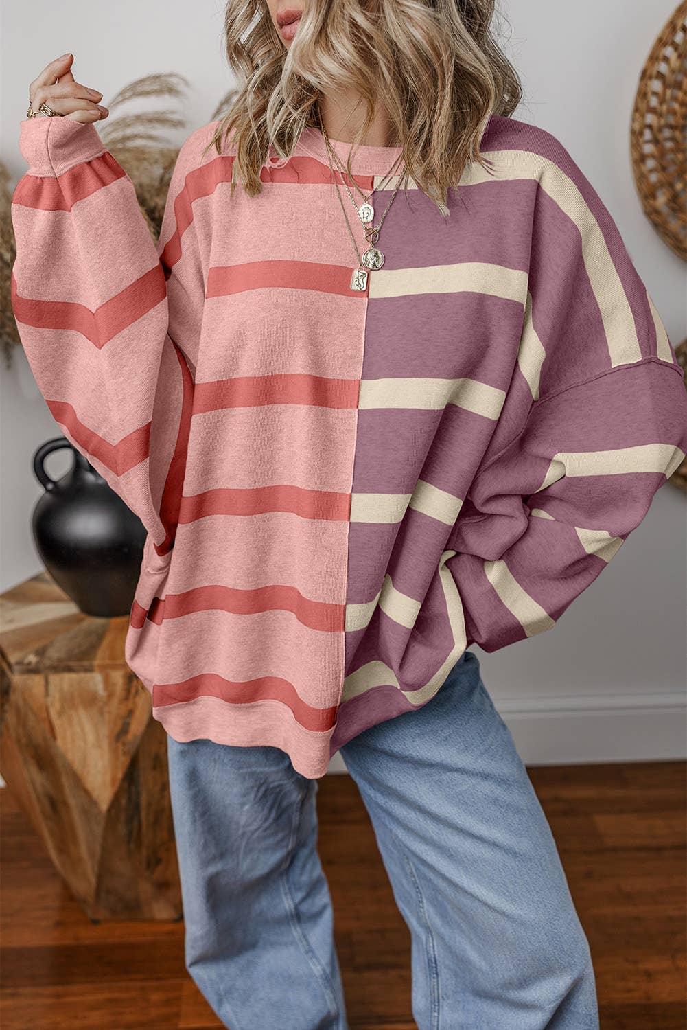 Stripe Colorblock Oversized Sweater | S-2XL