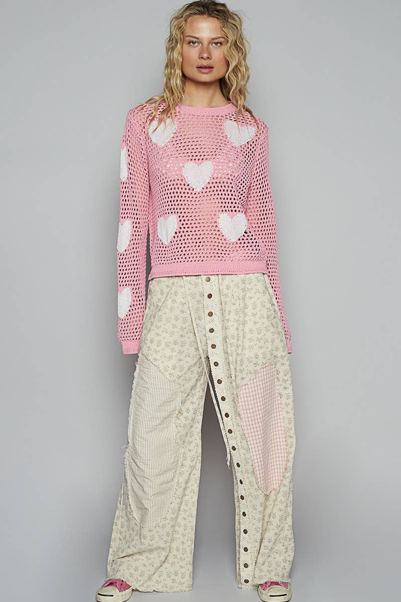 POL Contrast floral twill front snap-button pants