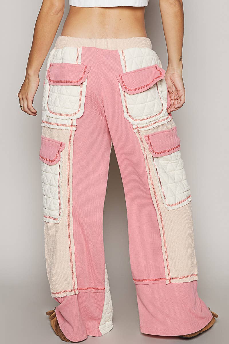 Quilted contrast casual solid knit pants
