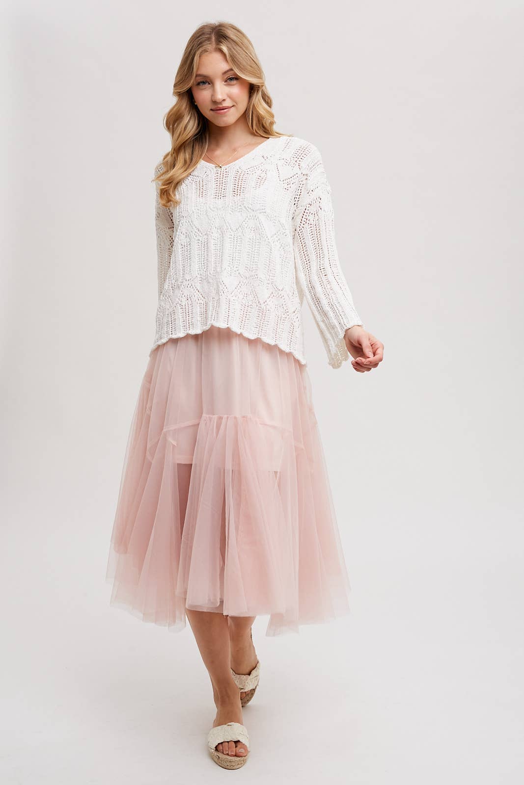 Bluivy MESH PLEATED MIDI TULLE SKIRT