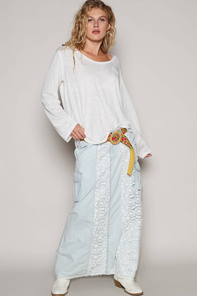 Pocket front long sleeve boat neck slub knit tee SALE