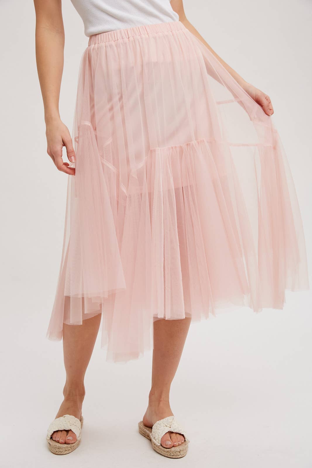 Bluivy MESH PLEATED MIDI TULLE SKIRT