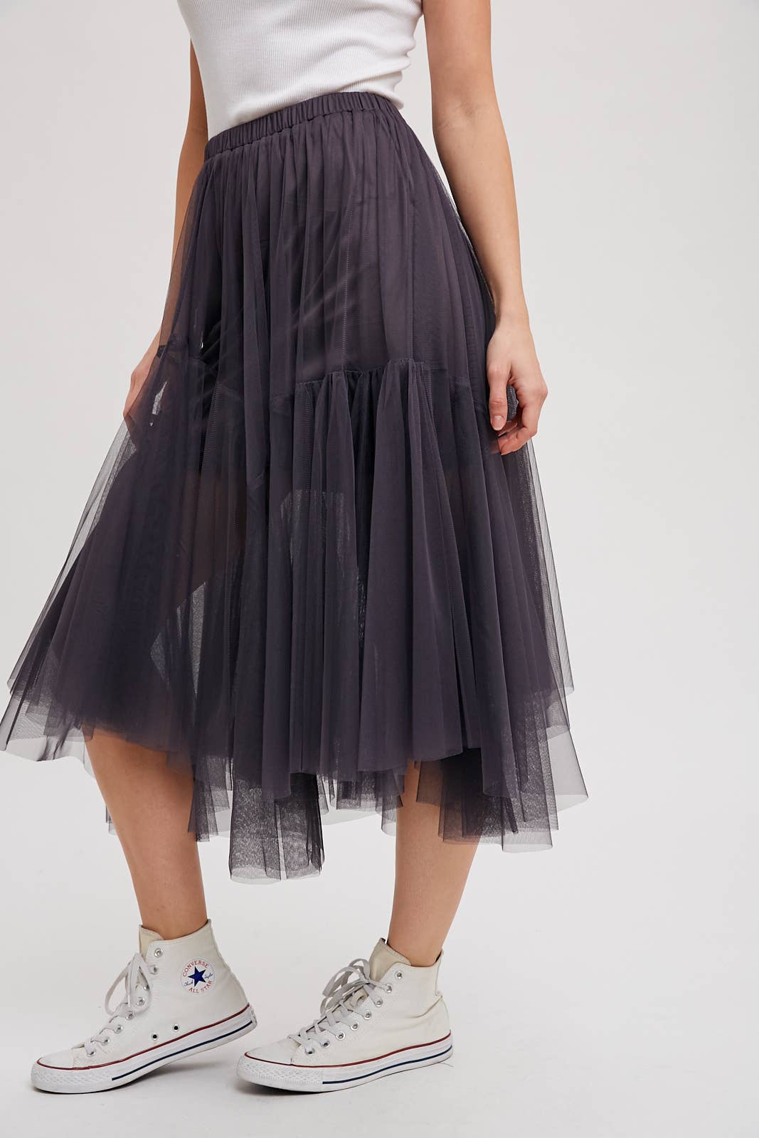 Bluivy MESH PLEATED MIDI TULLE SKIRT