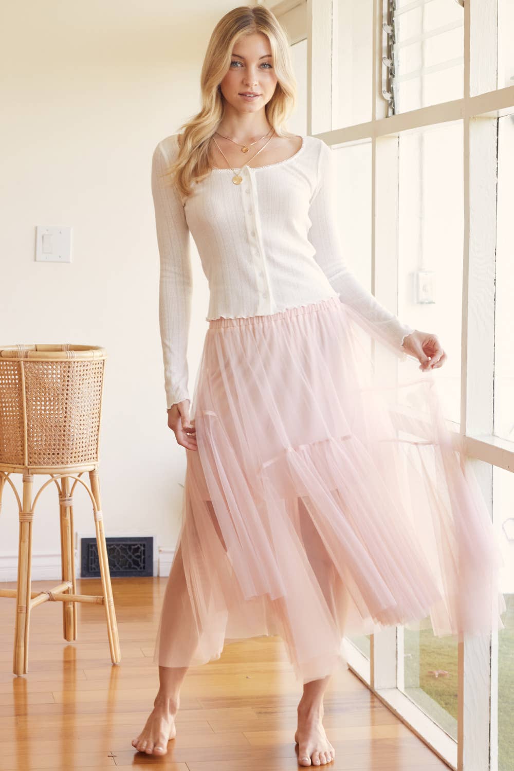 Bluivy MESH PLEATED MIDI TULLE SKIRT
