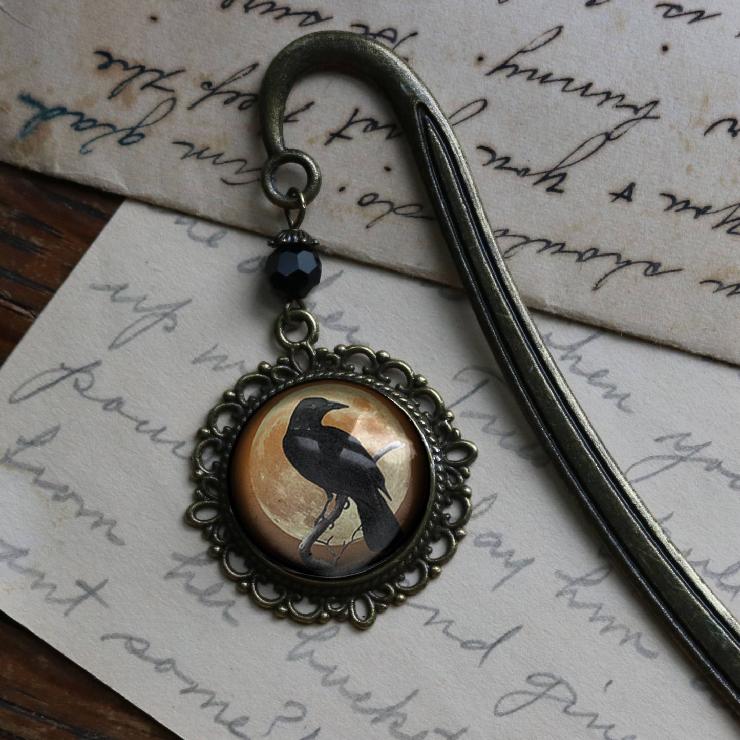 Orange Crow or Raven Goth Halloween Bronze Bookmark