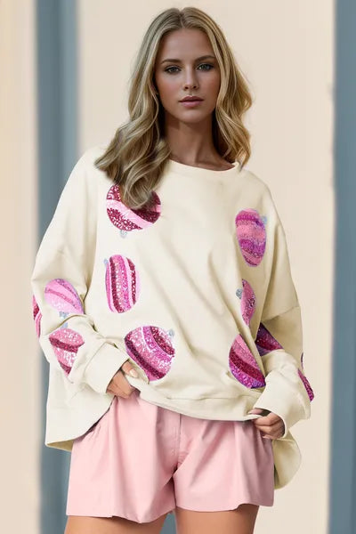 Double Take Oversized Ornament Sequin Sweatshirt