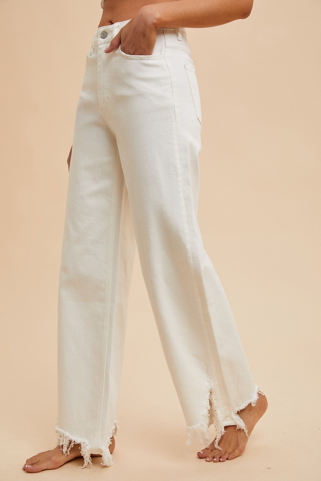 Anniewear White Asymmetrical Distressed denim