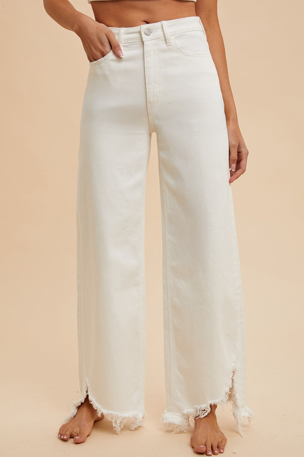 Anniewear White Asymmetrical Distressed denim