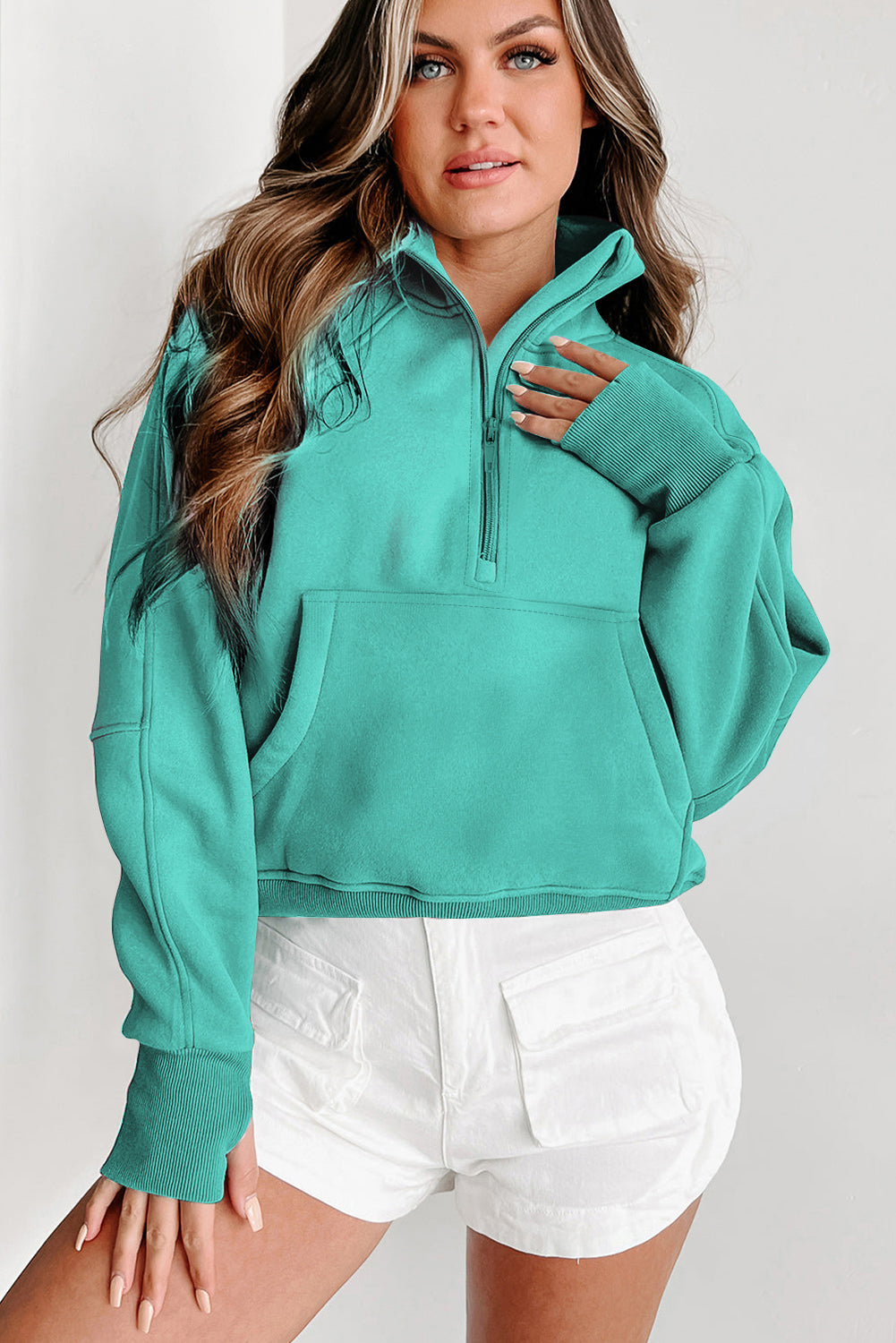 Valerian Quarter Zip Stand Neck Kangaroo Pocket Sweatshirt