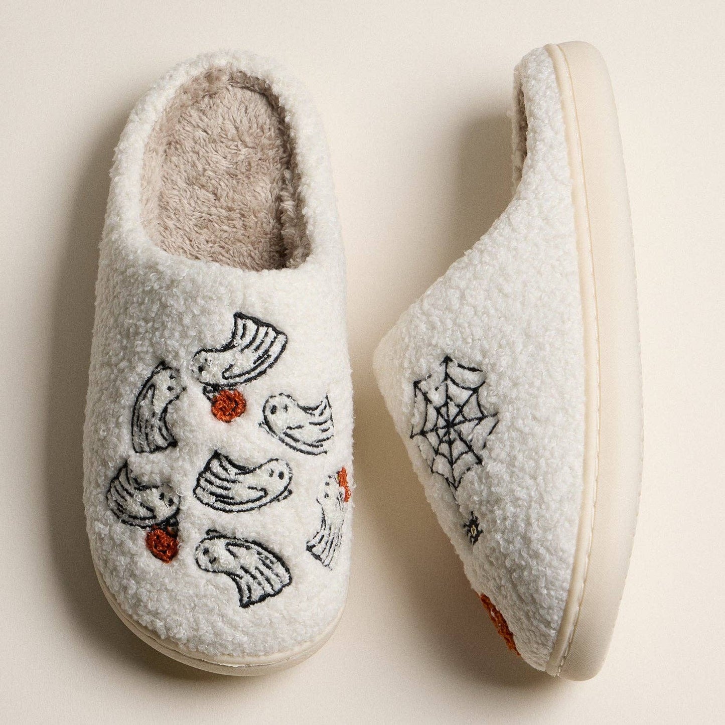 Halloween Slippers with Ghosts and Spider Web