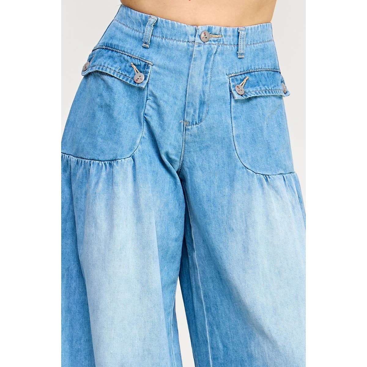 Oh My Genie Ankle Drawstring Wide Denim Pants