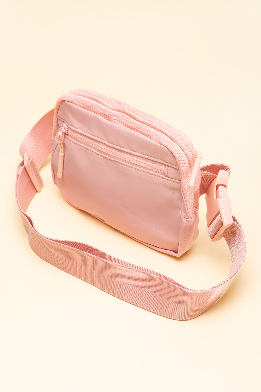 Light Pink Wide Belt Zipped Square Crossbody Bag