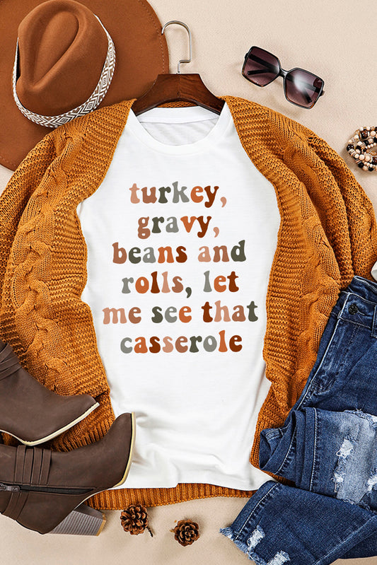 White Thanksgiving Letter Print Casual Graphic Tee