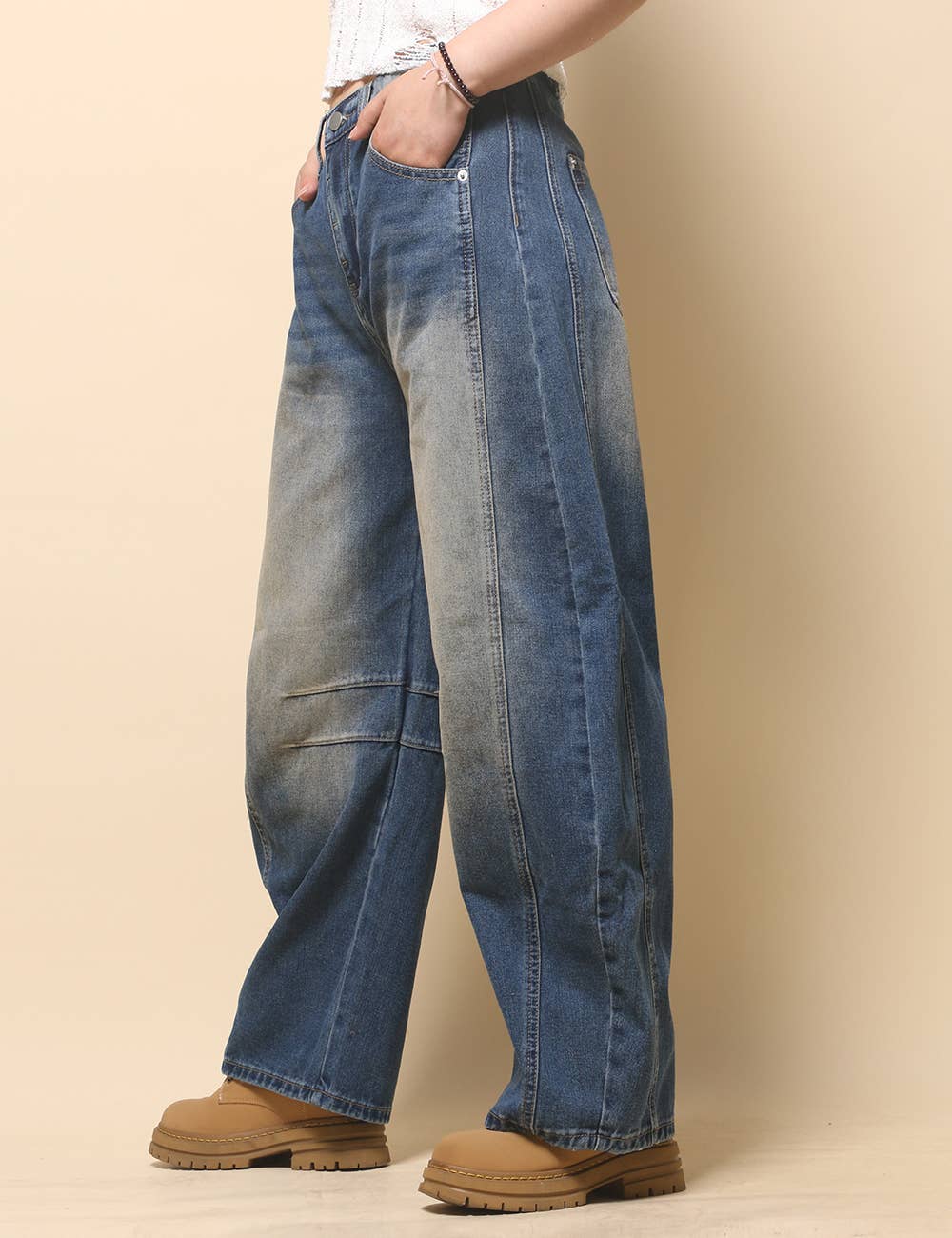 Paint Splatter Wide Leg Jeans Barrel Denim