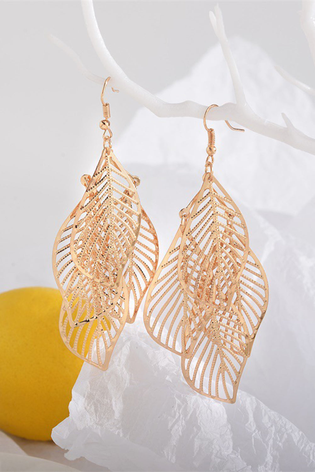 Gold Hollow Out Leaves Alloy Hook Earrings