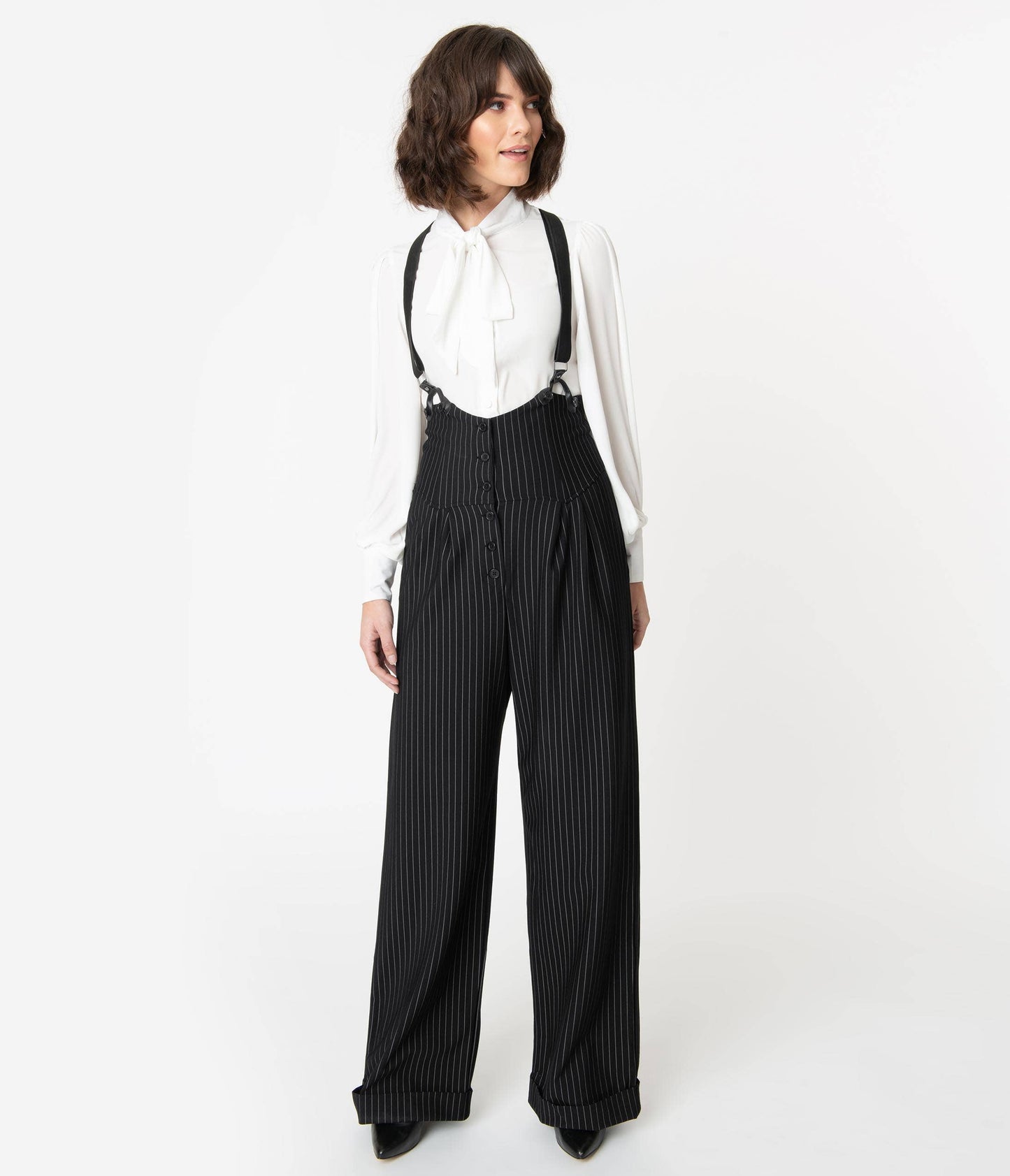 Unique Vintage Black & White Pin Stripe Thelma Suspender Pan