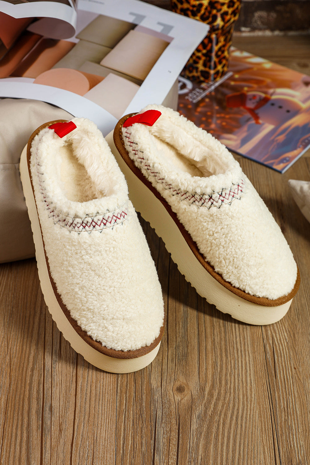 Chestnut Suede Contrast Plush Thick Sole Slippers