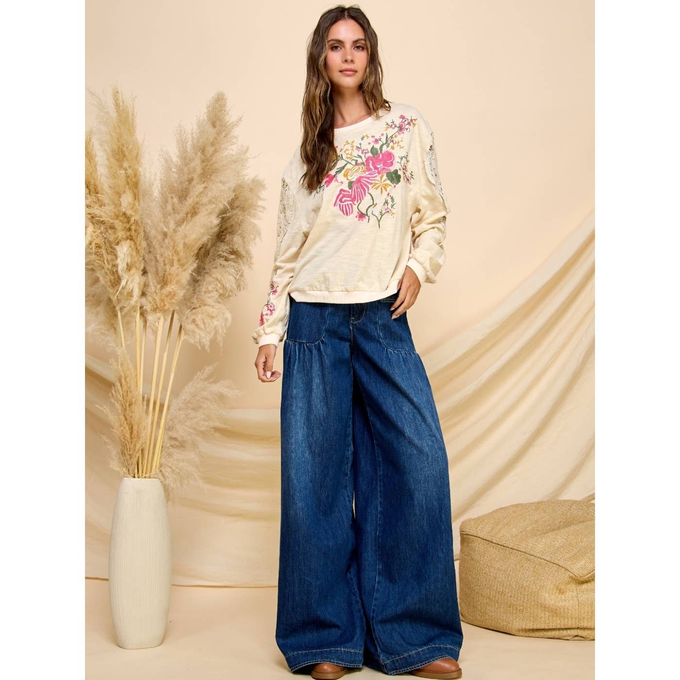 Oh My Genie Ankle Drawstring Wide Denim Pants