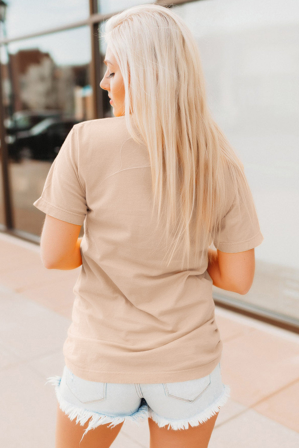 Khaki Thanksgiving Candy Heart Letter Graphic Round Neck Tee