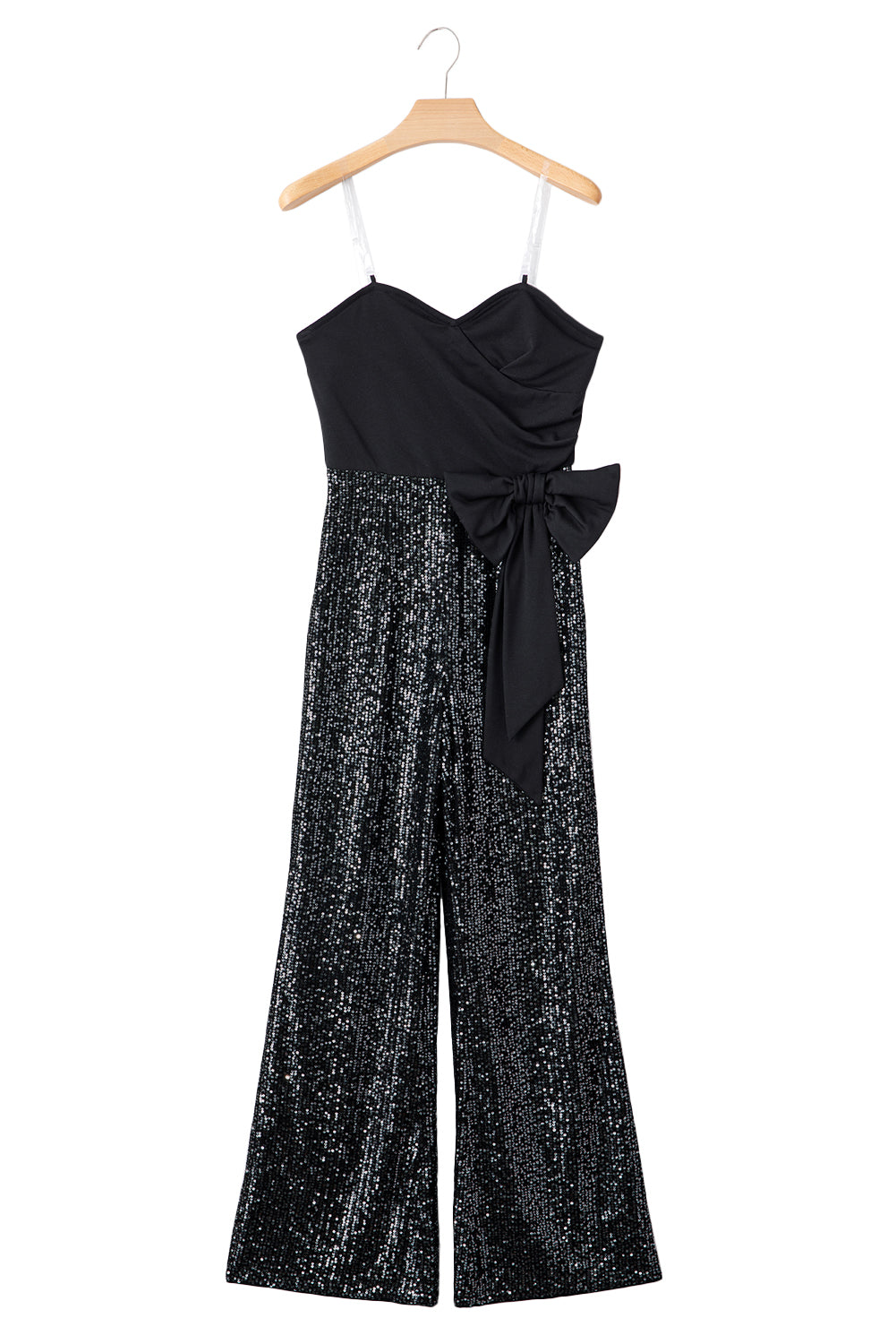 Black Sequin Tube Top Bowknot Wide Leg Jumpsuit